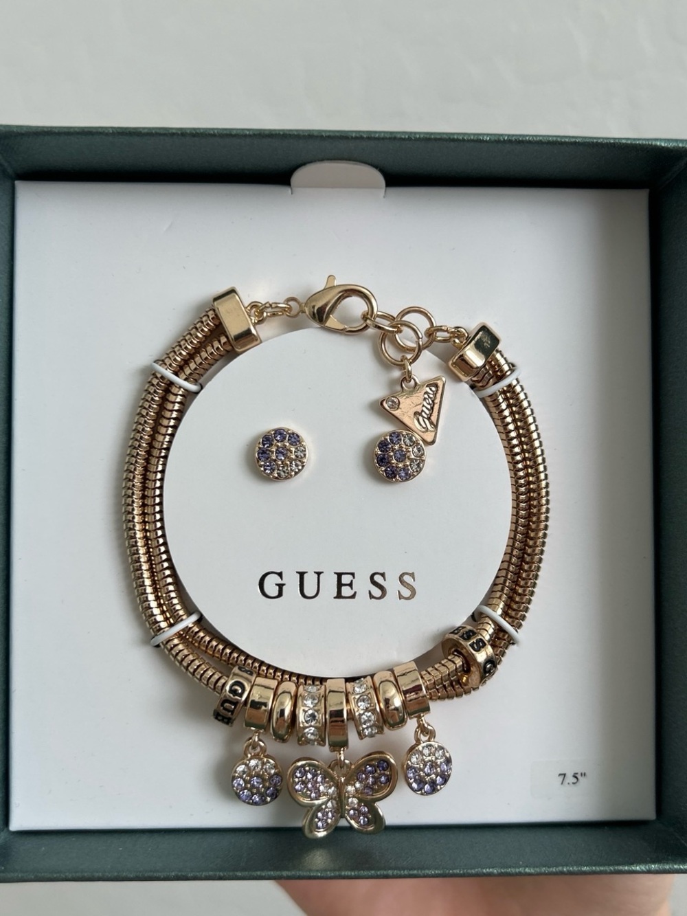 Guess Gold Purple Butterfly Charm Bracelet